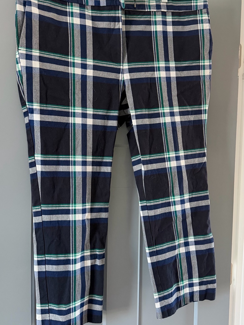 Ann Taylor Black, Navy, White & Green Plaid Chinos